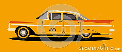 Orange Taxi. Retro Car for your design business card, banner, poster. Vintage. Cartoon Illustration